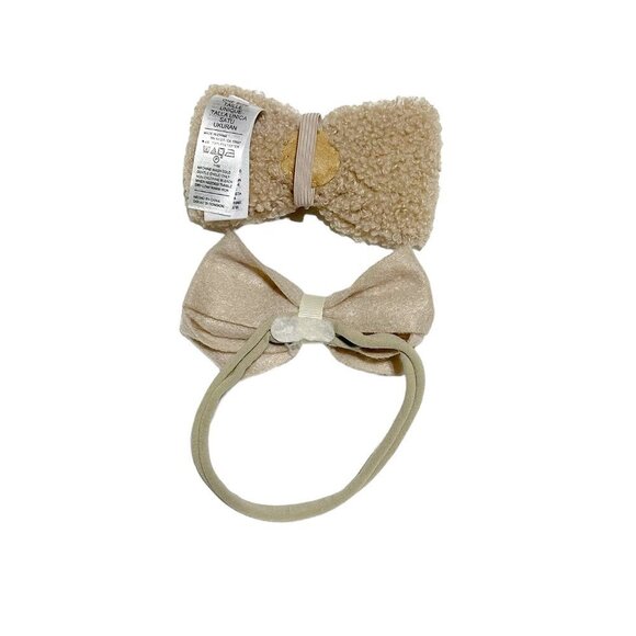 Old Navy Baby Girls 2- Piece Fuzzy Bear Hair Bow and Headband Tan Beige - Picture 2 of 2